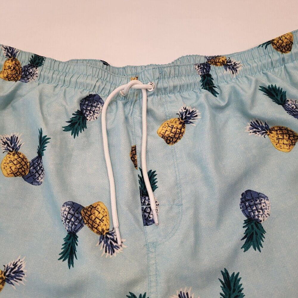 Old Navy Men's Large Swim Trunks Elastic Waist Light Blue Gold & Blue Pineapples - Picture 6 of 15